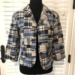 Ann Taylor LOFT Madras Plaid Patchwork Jacket Size 6 Petite. 100% cotton.